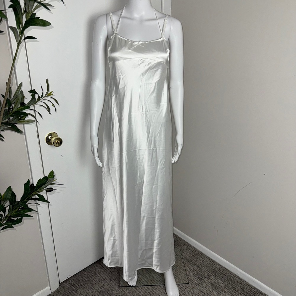 Commense Satin Slip Dress White Maxi Adjustable Straps Backless Size M‎